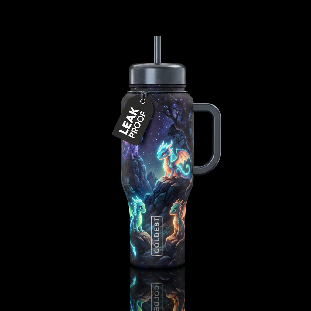 Glowie baby dragons water bottle design