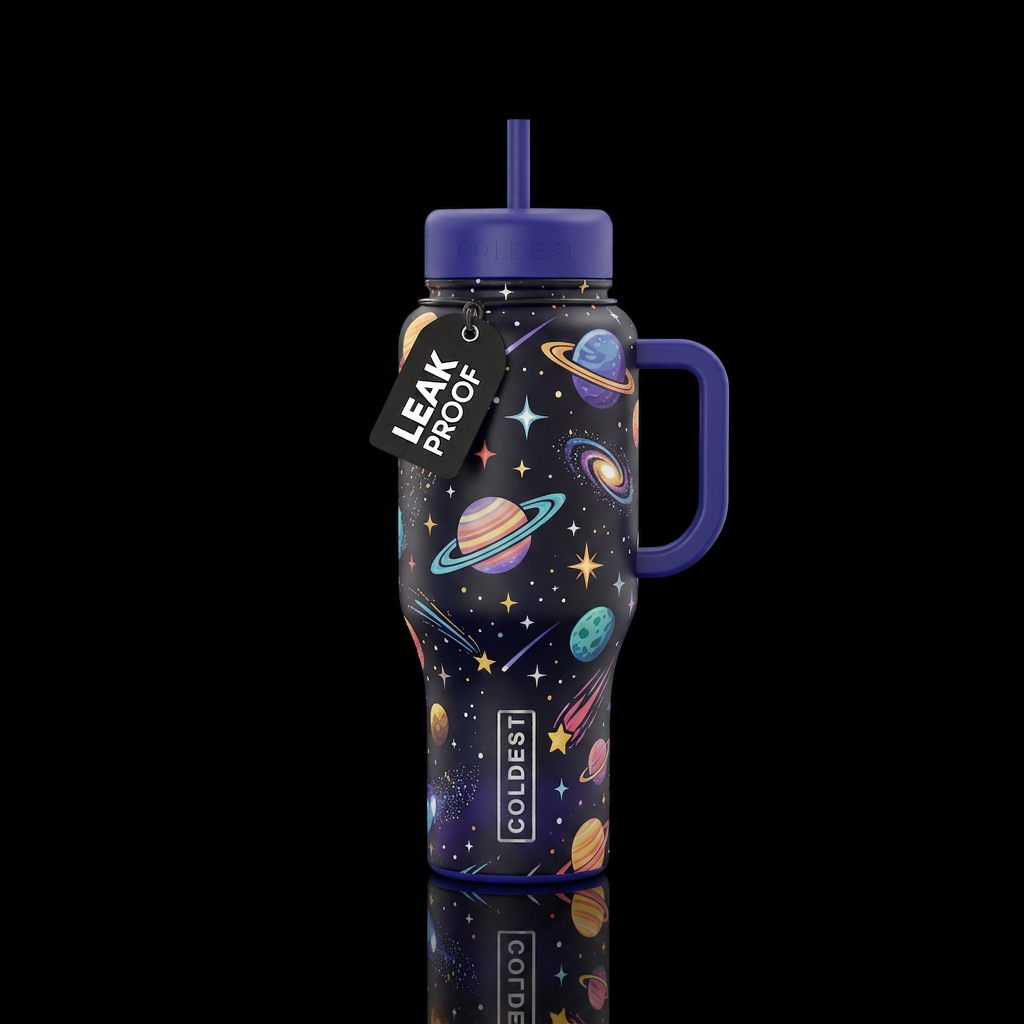 Stars planets space water bottle design