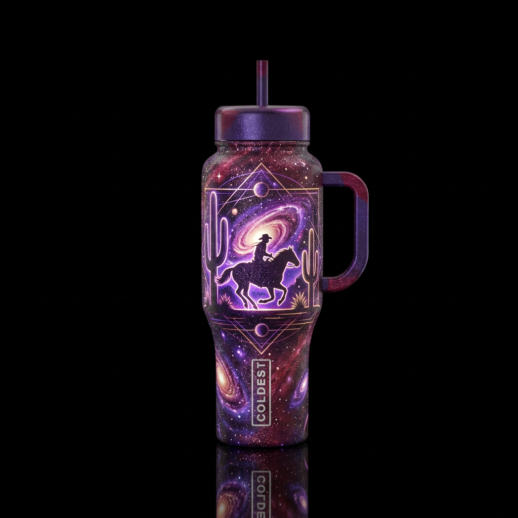 Cosmic Neon Outlaw Tapestry water bottle design