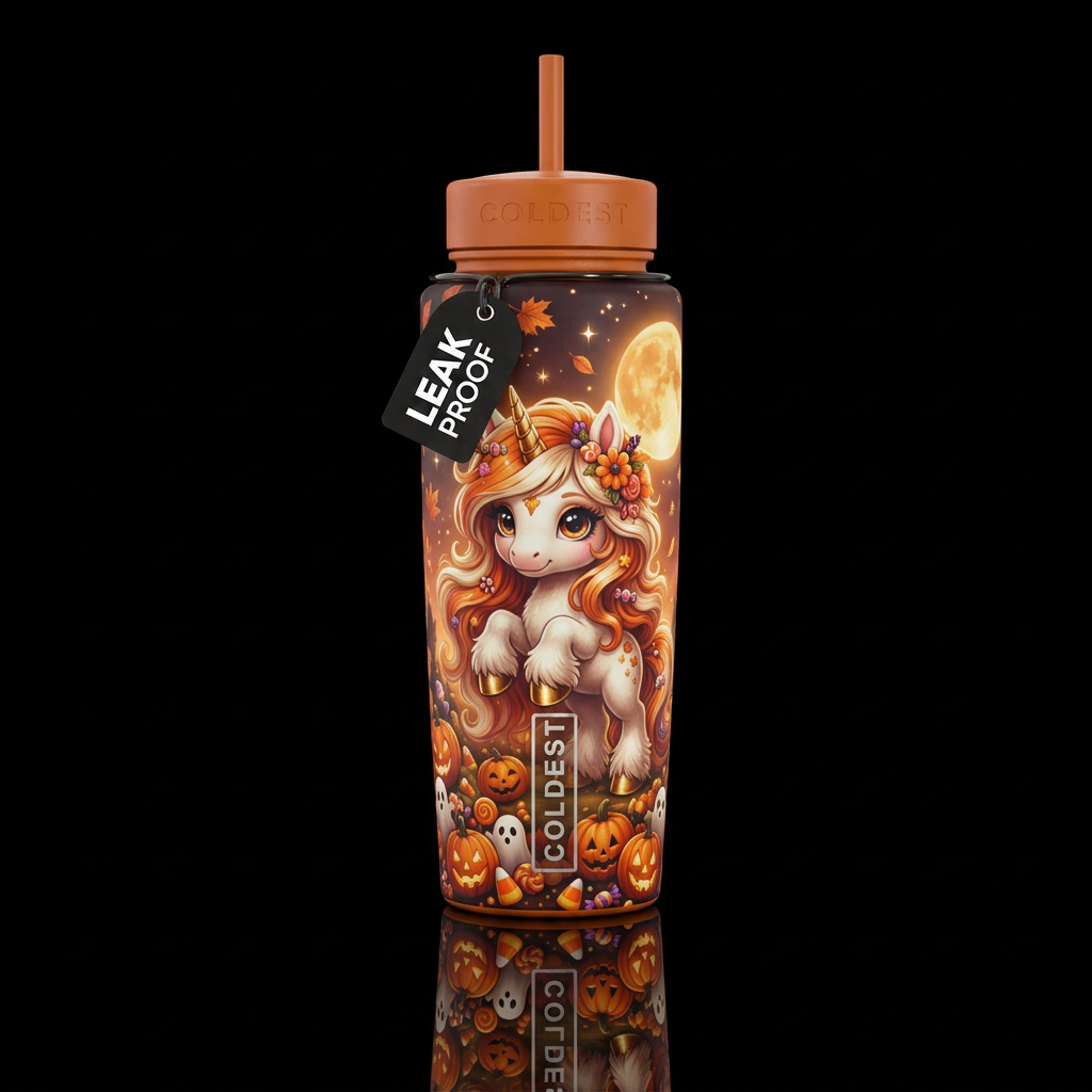 Mystical Halloween Unicorn water bottle design