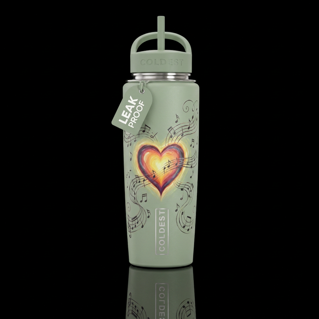 Music Heals water bottle design