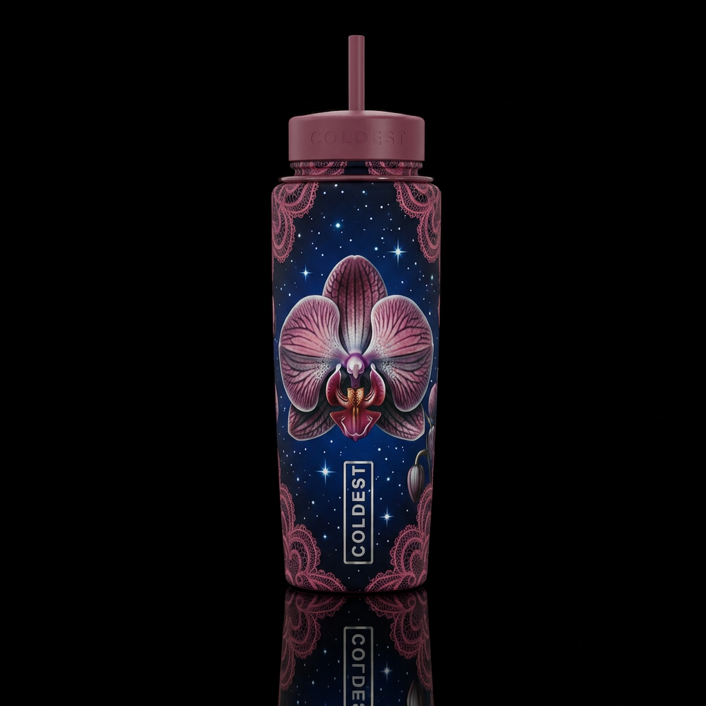 Midnight Orchid water bottle design