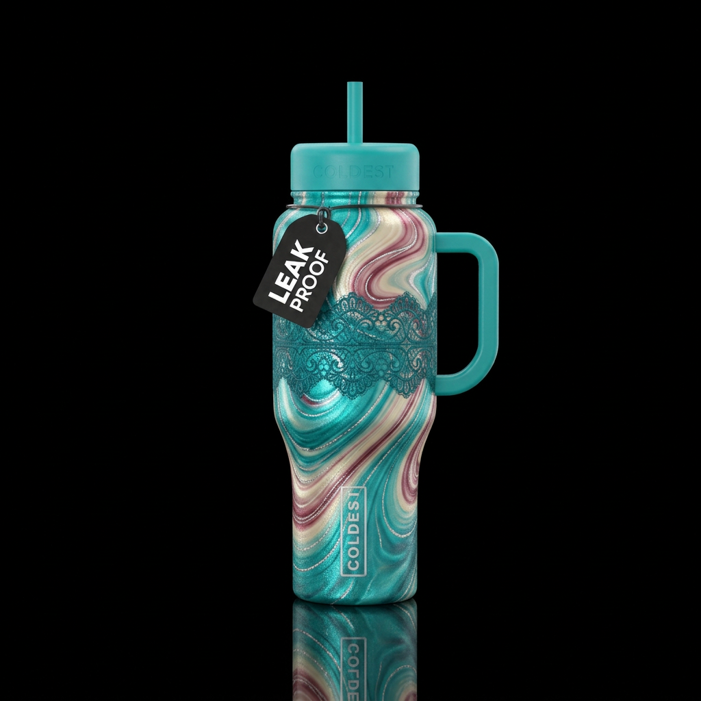 Fancy Teal Swirls water bottle design