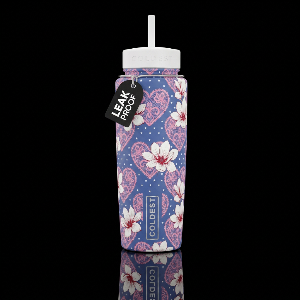 Dazzling Magnolia's and Hearts water bottle design