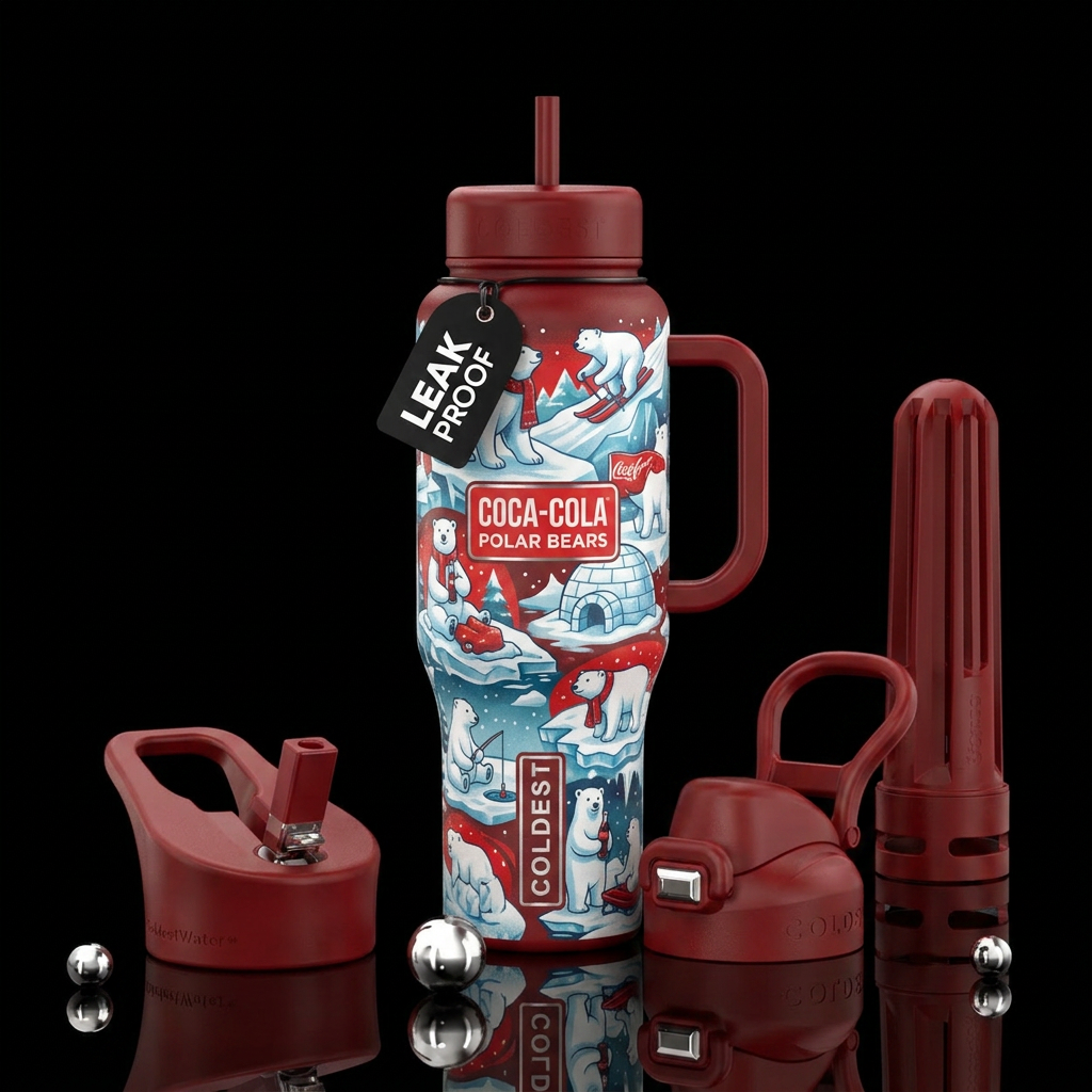 Coca Cola Polar Bears water bottle design
