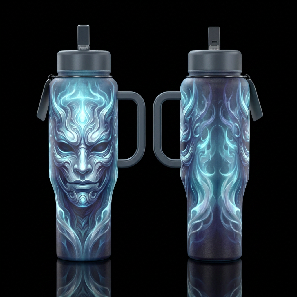 Paranormal mask .Moonlight glow. Please show both ... water bottle design