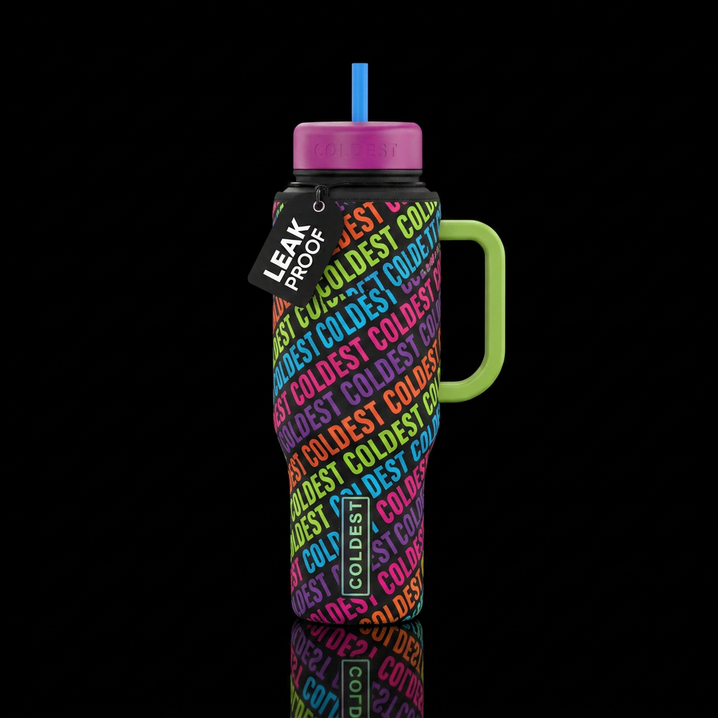 Neoprene attached to the bottle, with COLDEST wrap... water bottle design