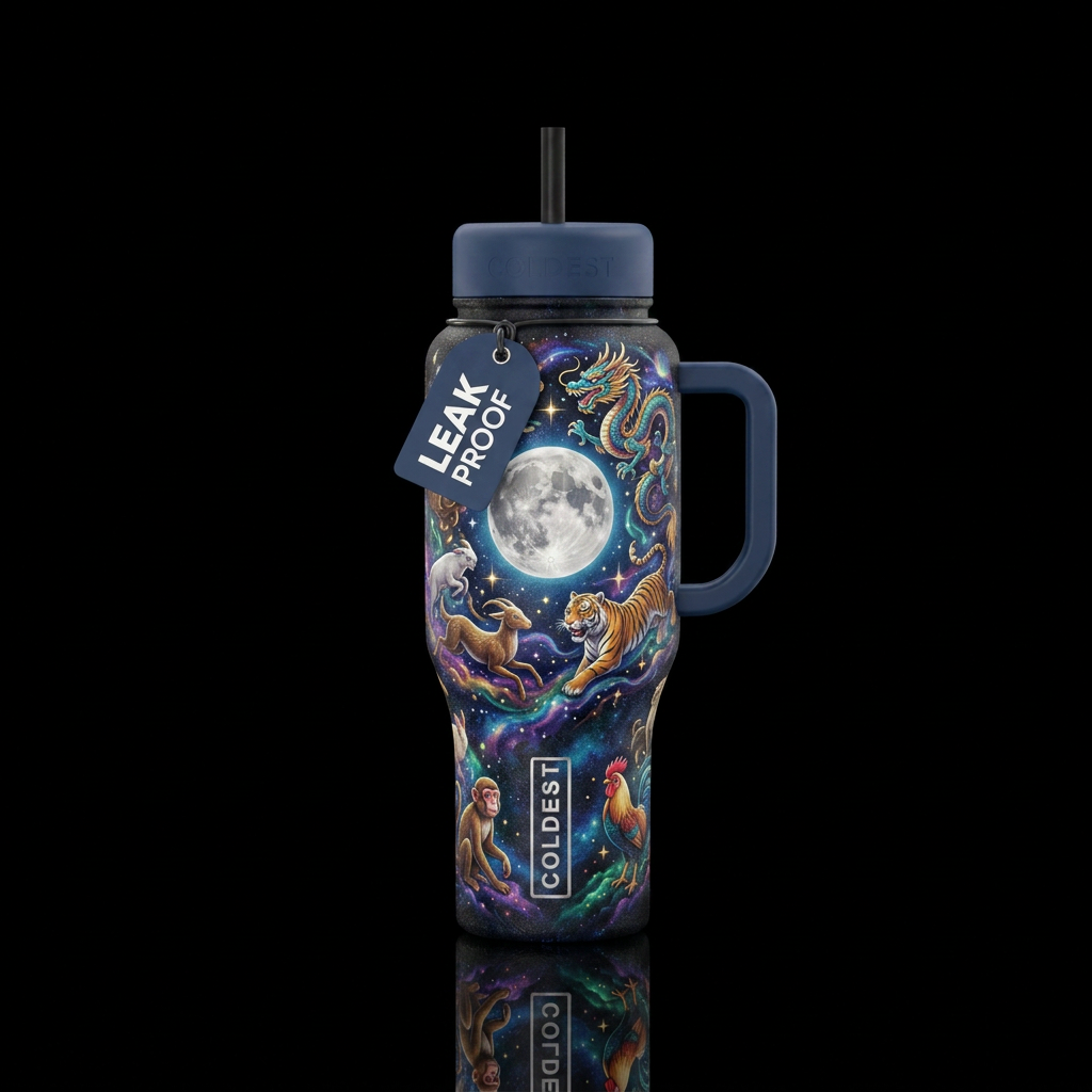 Moonlight Chinese zodiac. water bottle design