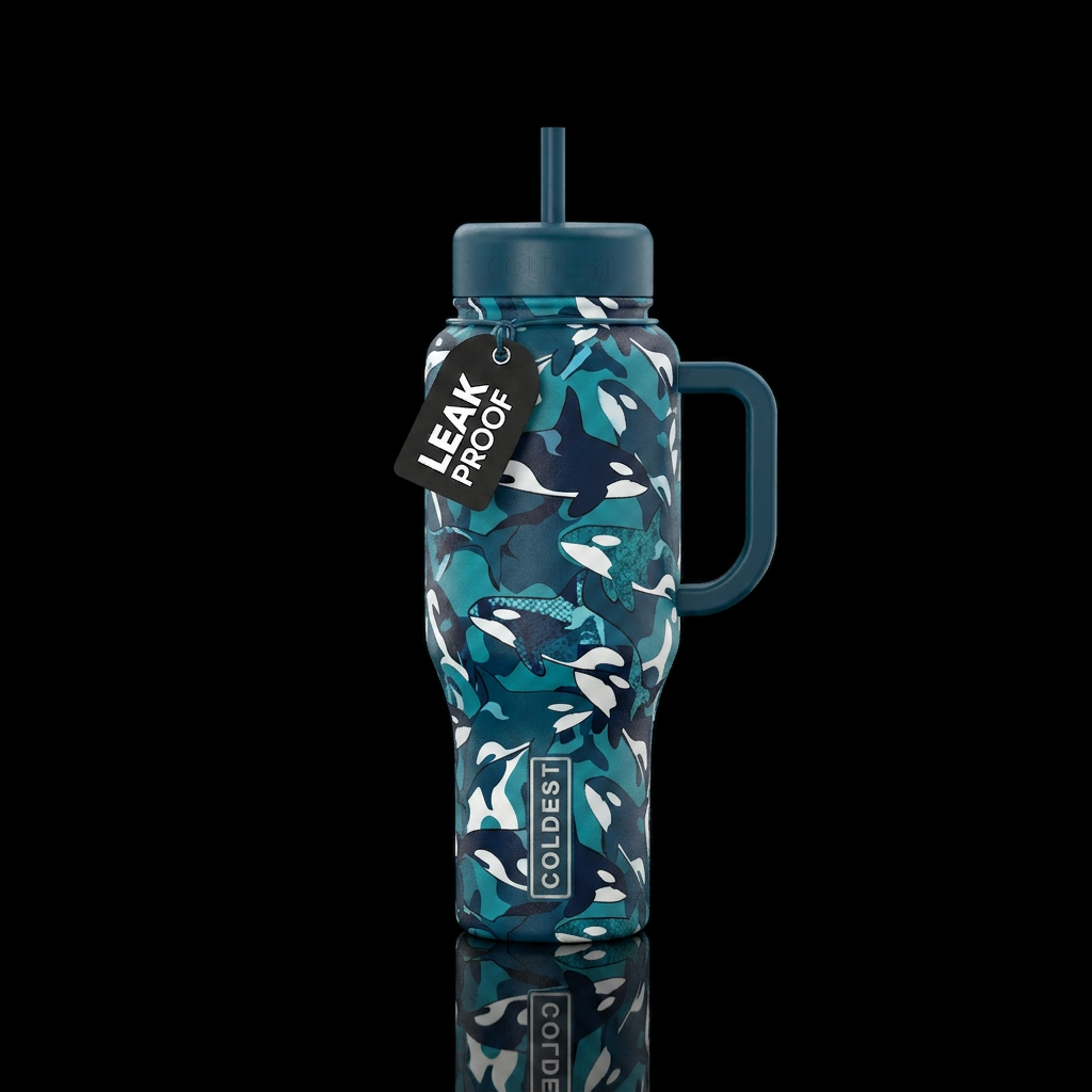 Orcas camo water bottle design