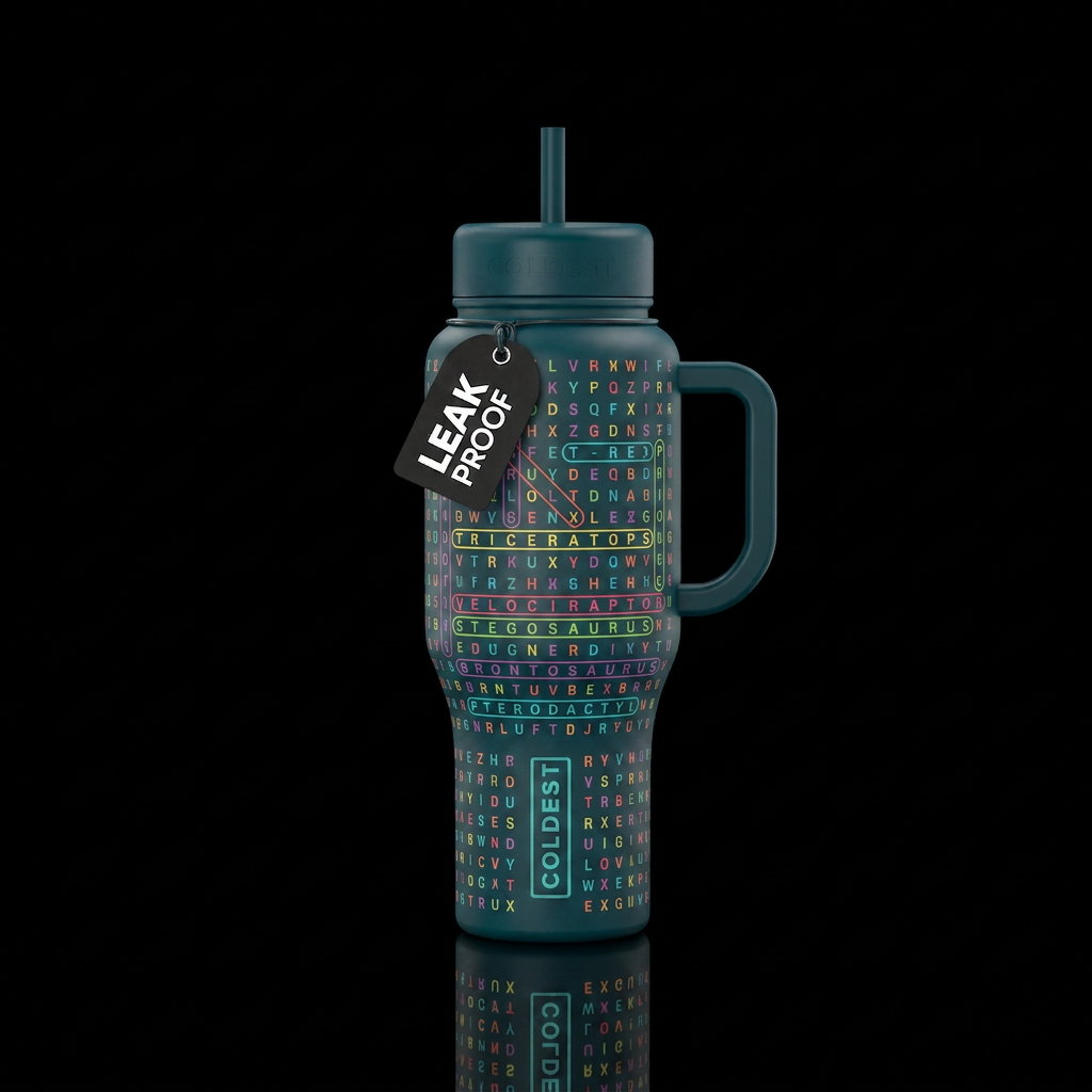 DINOSAUR WORD SEARCH PUZZLE water bottle design