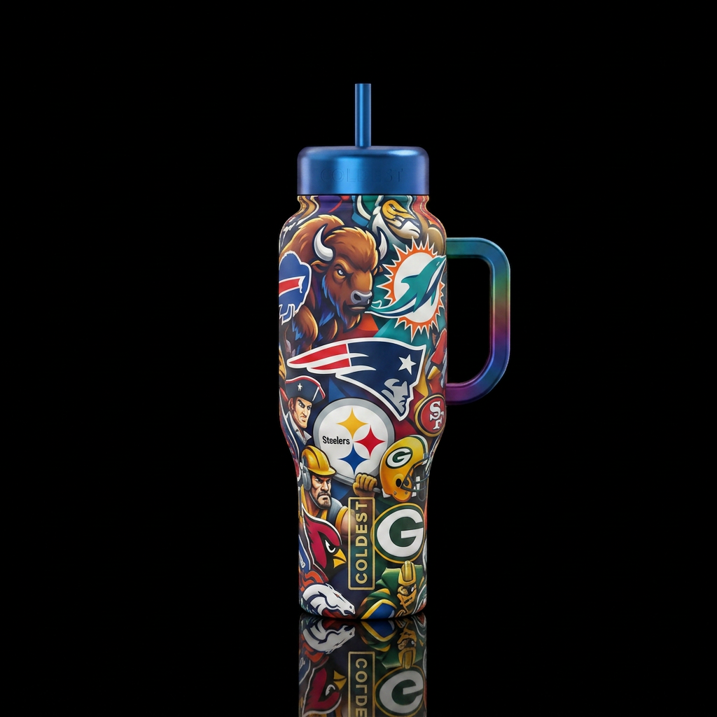 All the NFL teams mascots water bottle design