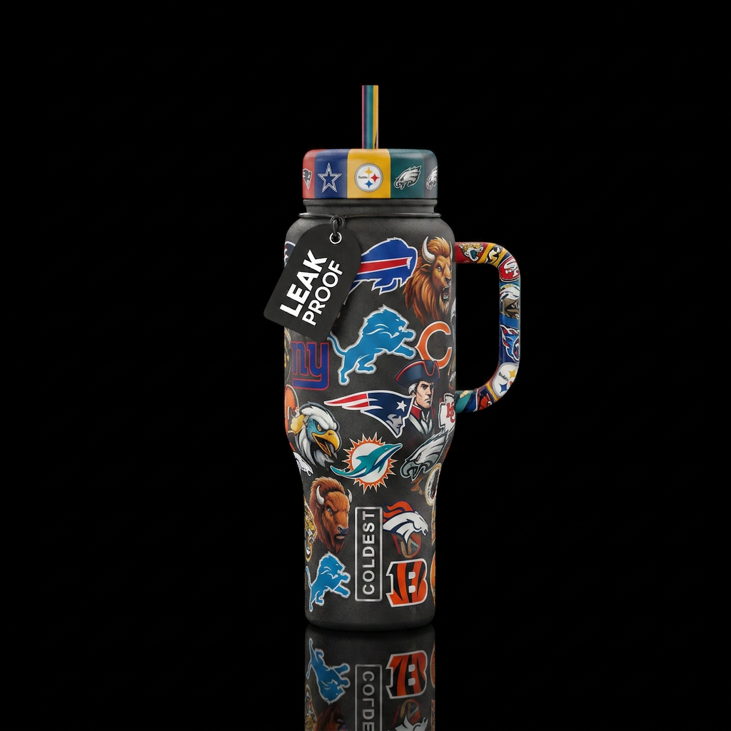 All the NFL teams mascots water bottle design