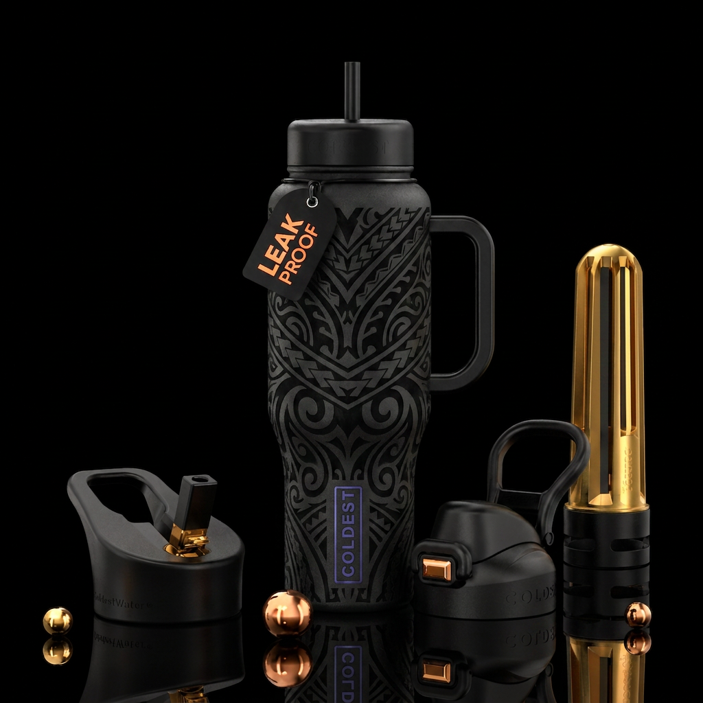 Black tribal tattoo water bottle design