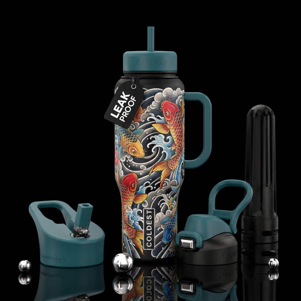 Koi fishtattoo water bottle design