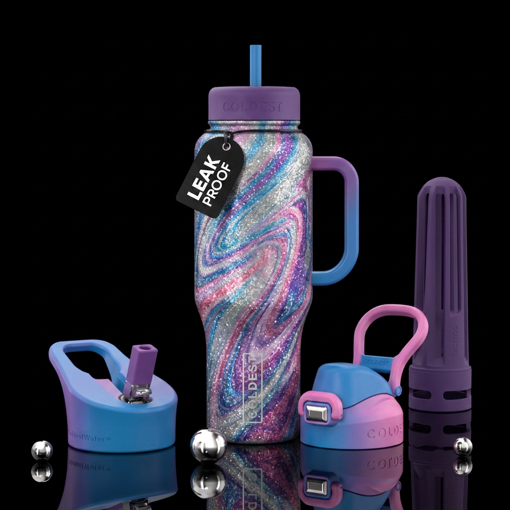 Glitter bomb water bottle design