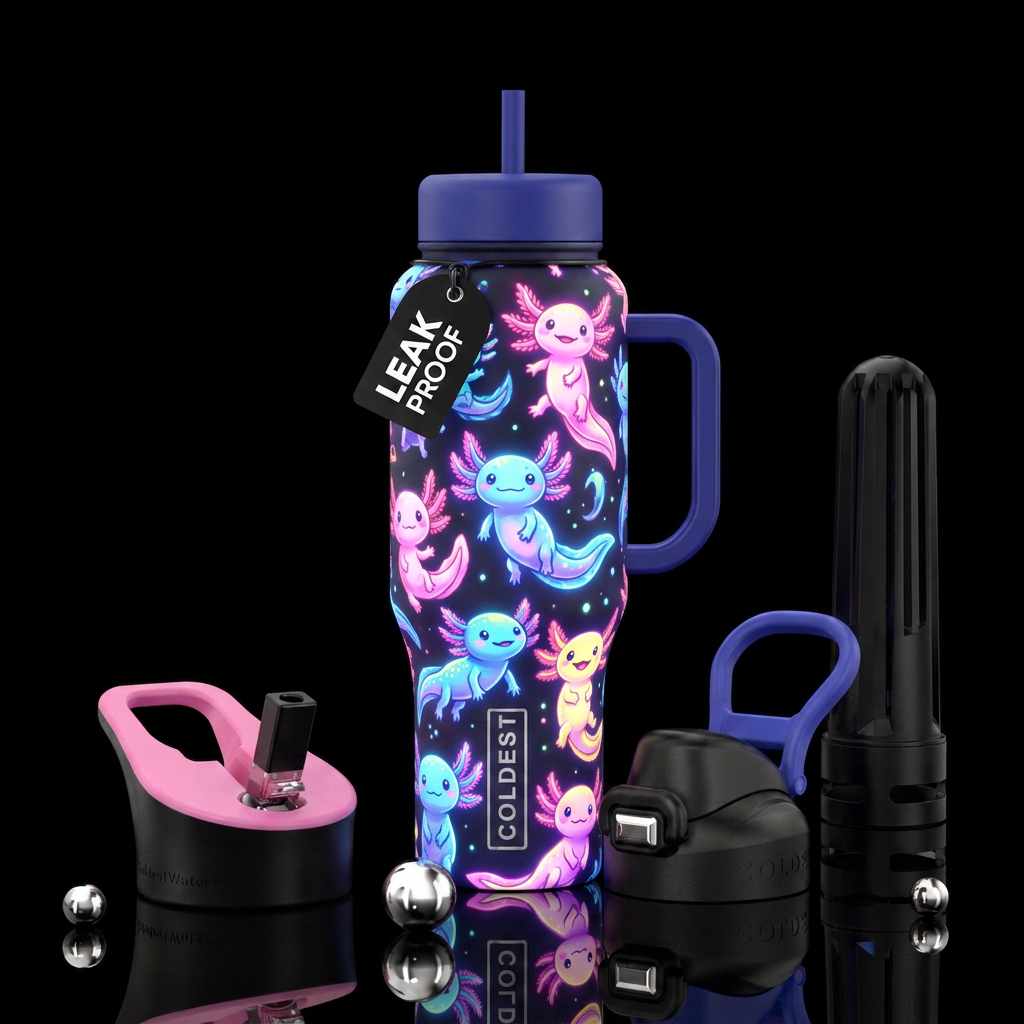 Glowie axolotl‘s water bottle design