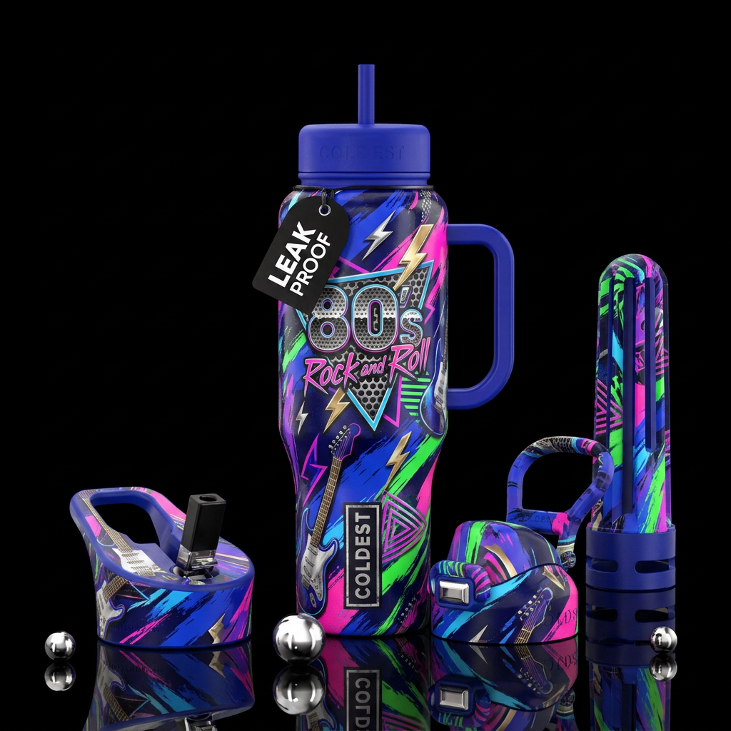 80’s Rock and Roll water bottle design