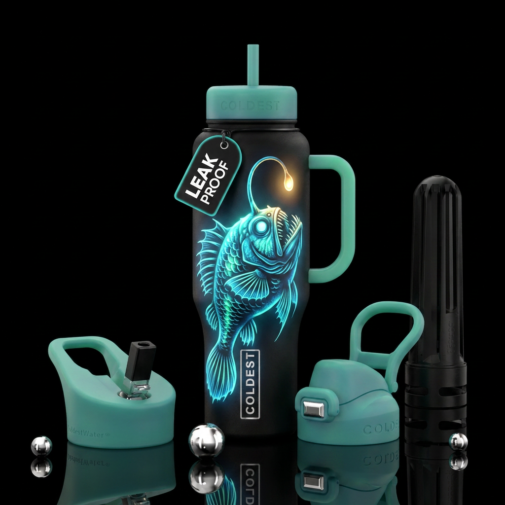 Glow-in-the-dark anglerfish water bottle design
