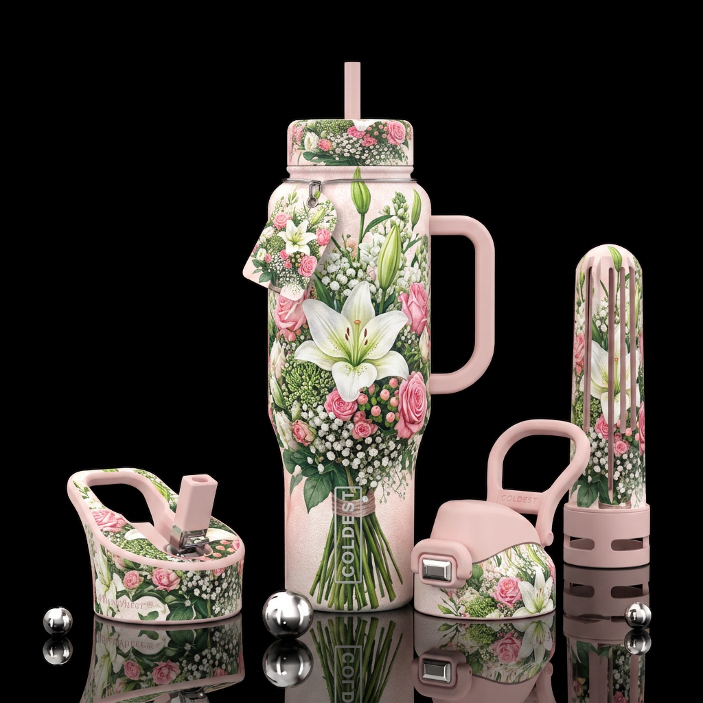 Bridal bouquet water bottle design