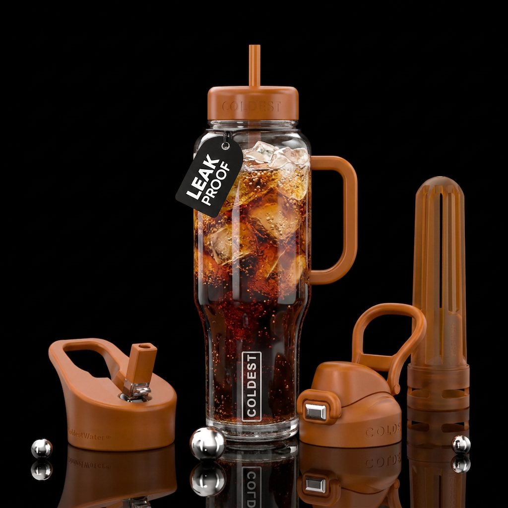 Ice cold cola over ice water bottle design