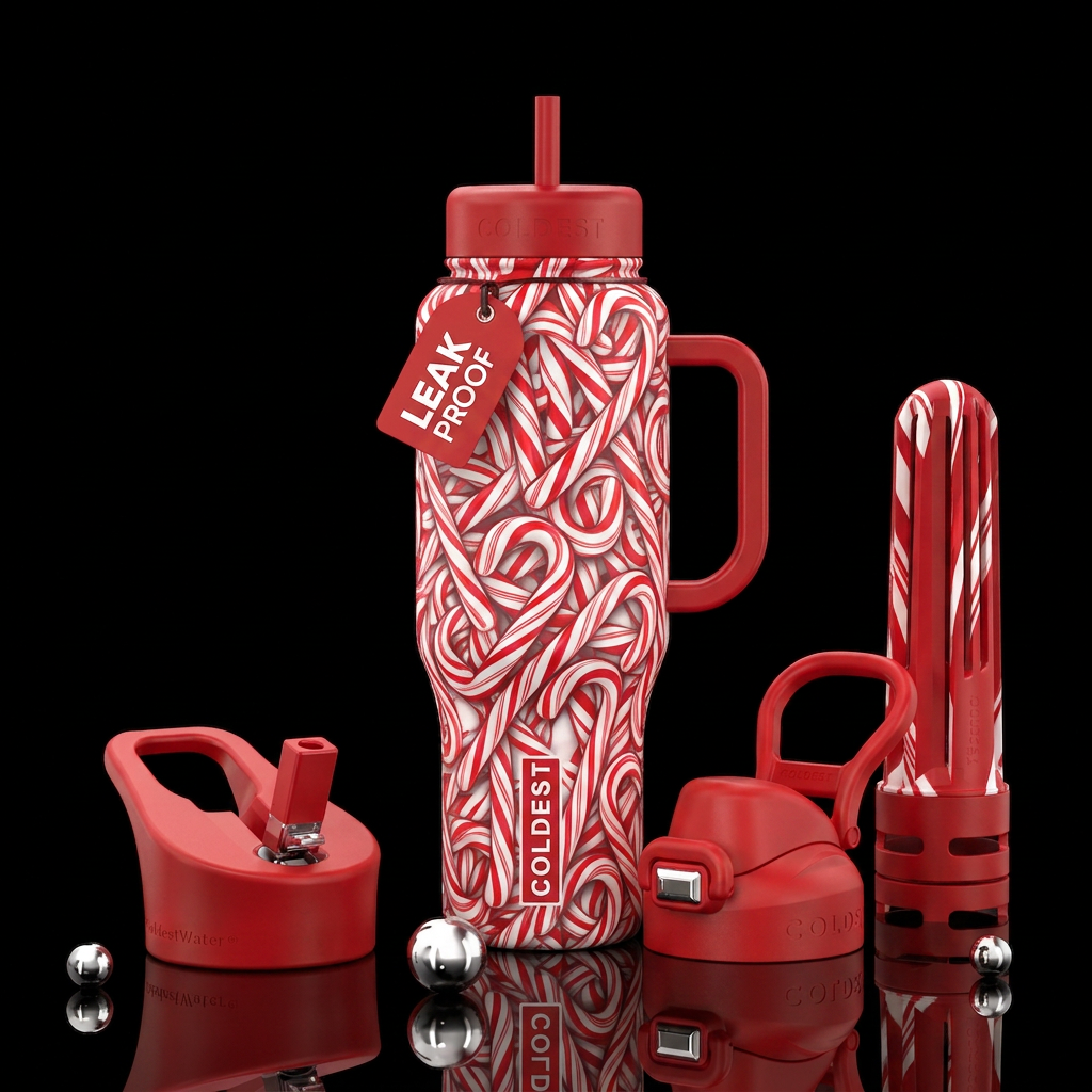 All over candy canes water bottle design