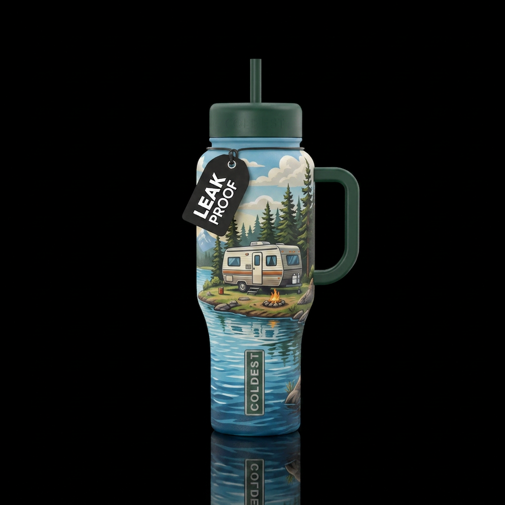 RV camping lake side water bottle design