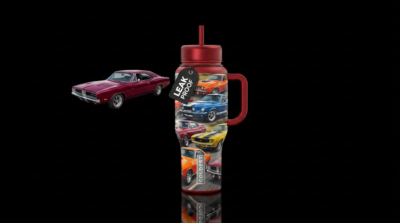 Muscle Cars water bottle design