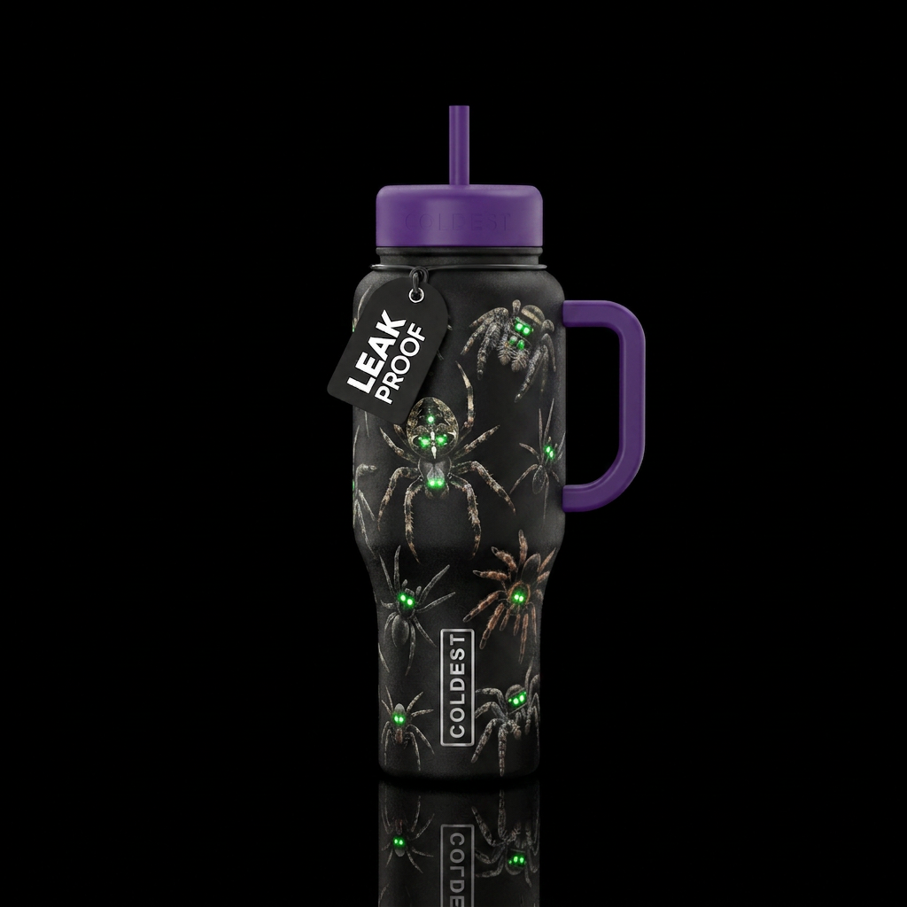 Spiders with glow eye water bottle design