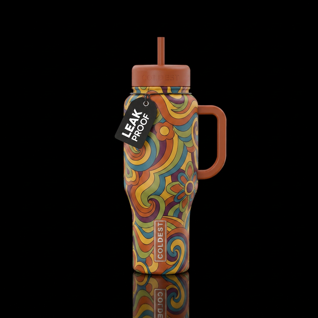 1970s vibe water bottle design