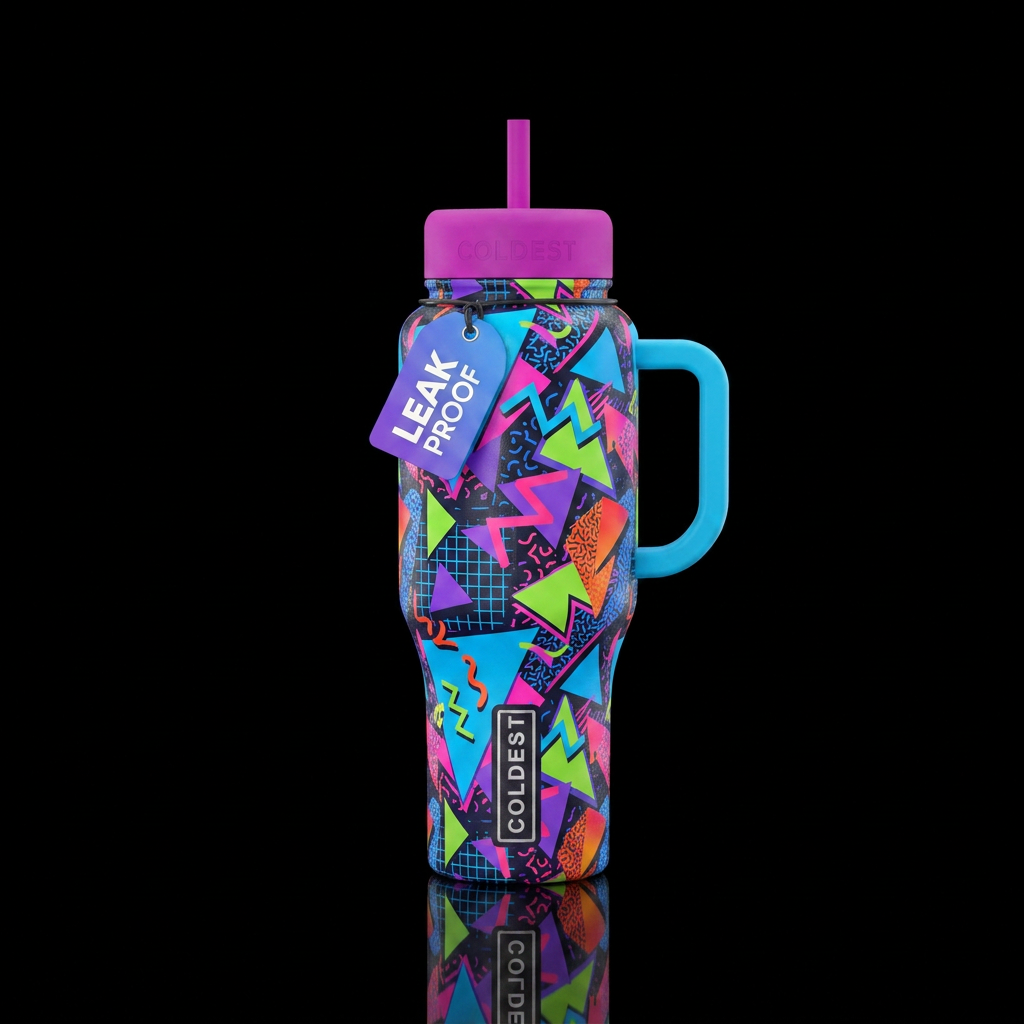 1980’d vibe water bottle design