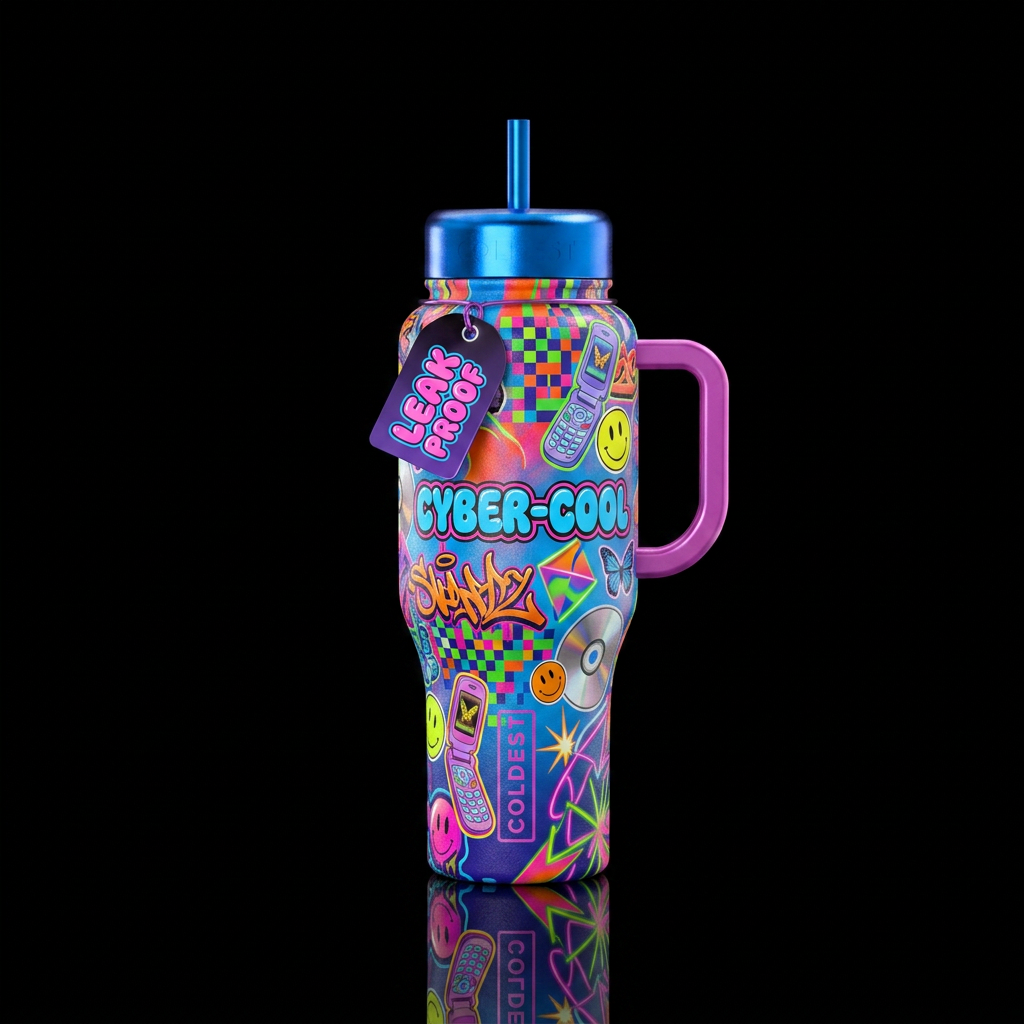 2000s vibe water bottle design