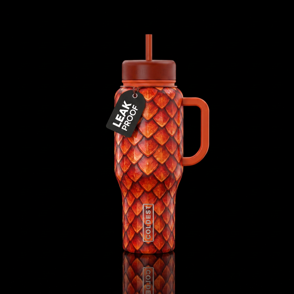 Red and orange dragon scales water bottle design