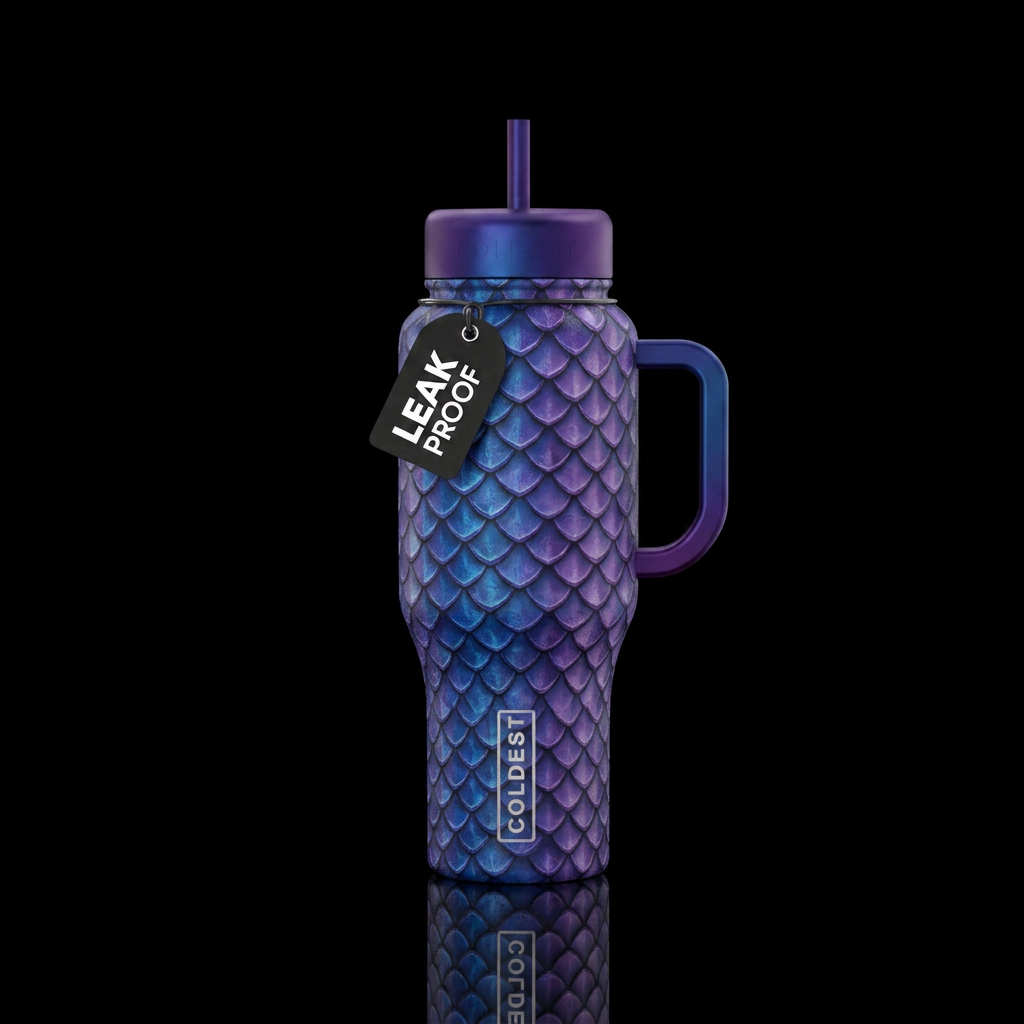 Blue and purple dragon scales water bottle design