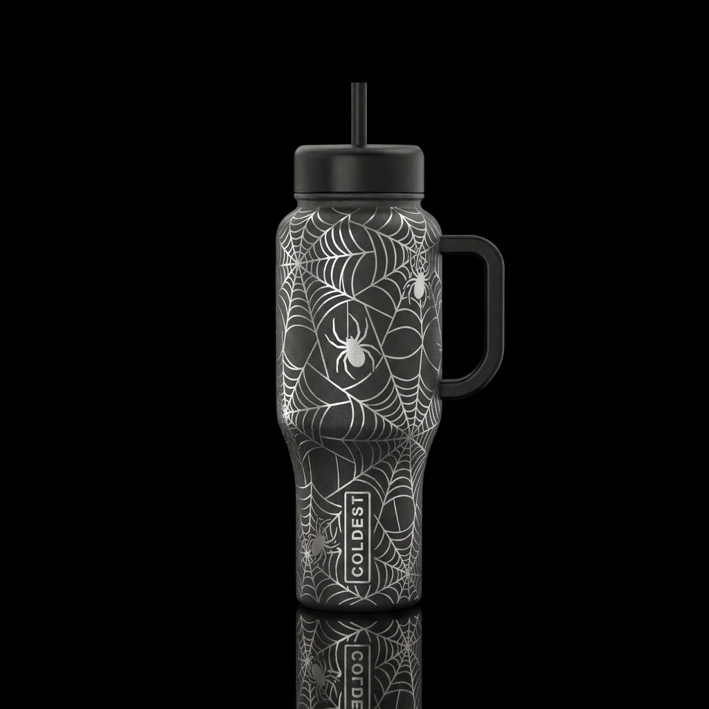 Moonlight spiderwebs water bottle design