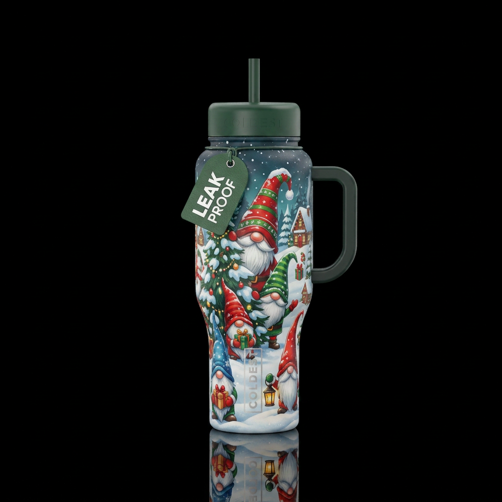 Sneaky Christmas gnomes winter water bottle design