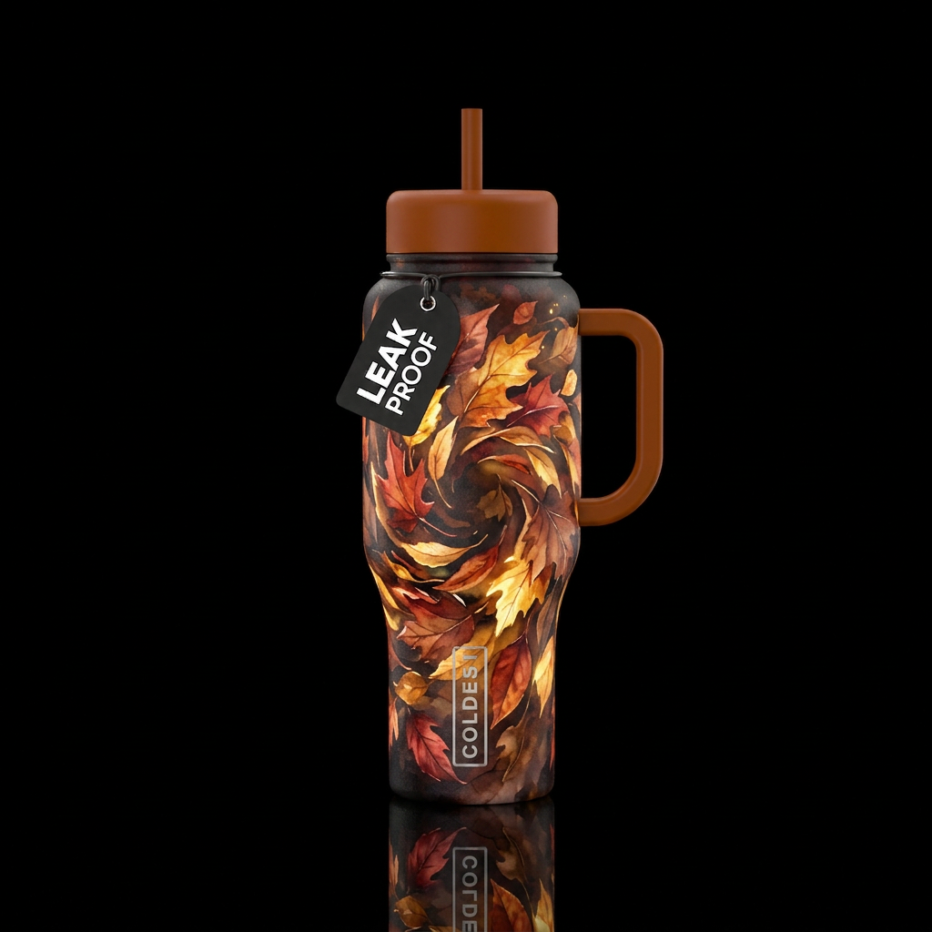Fall leaves swirling, glow in the dark, magical, r... water bottle design