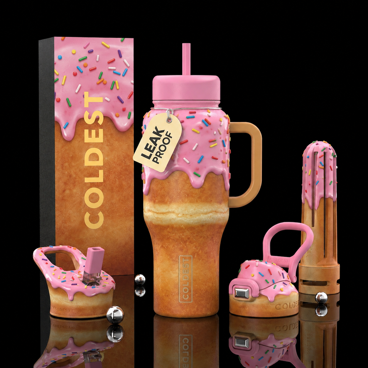 Pink Frosting Rainbow Sprinkles water bottle design
