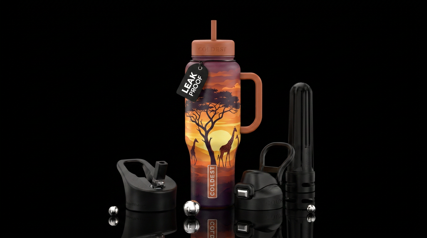 African scenery giraffe water bottle design