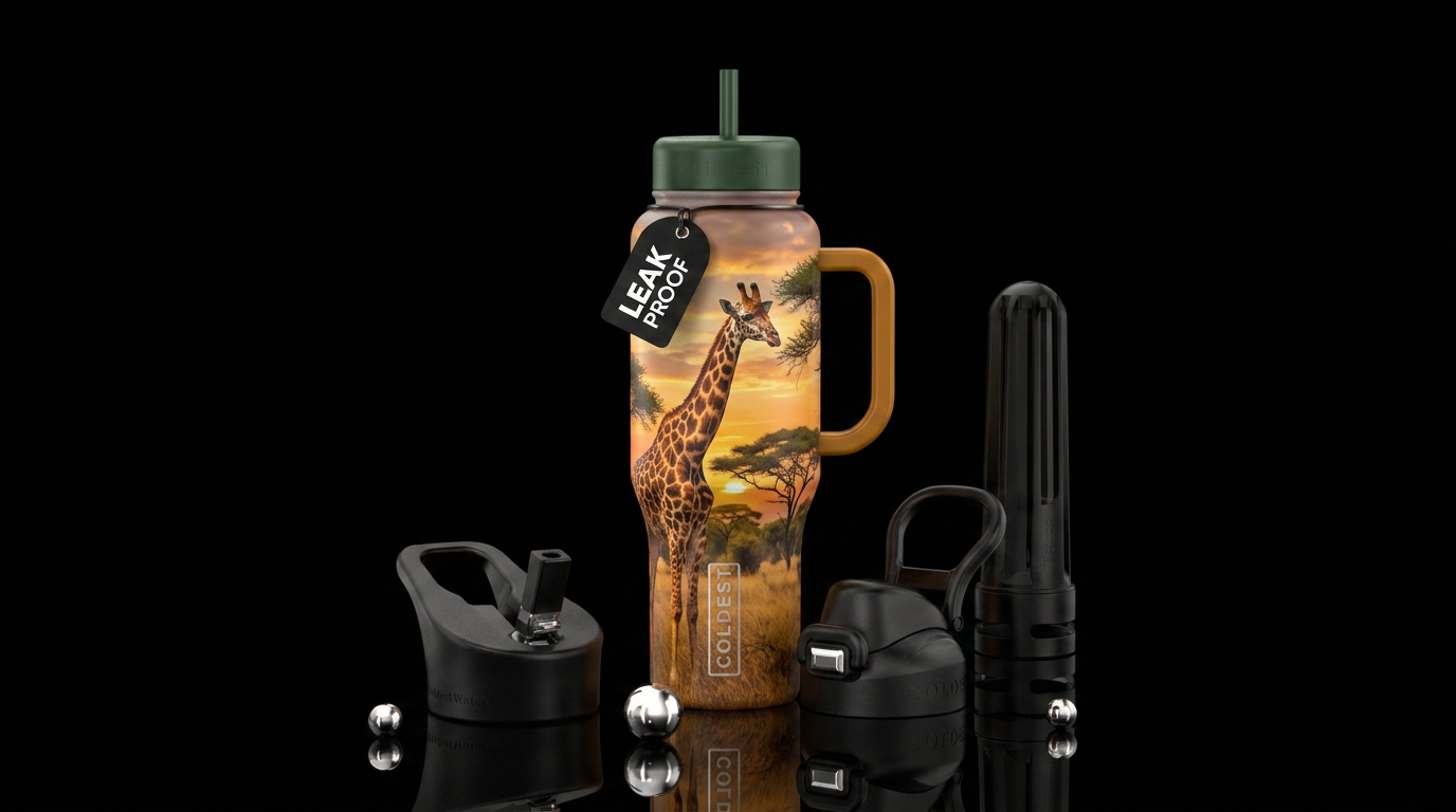 African scenery giraffe water bottle design