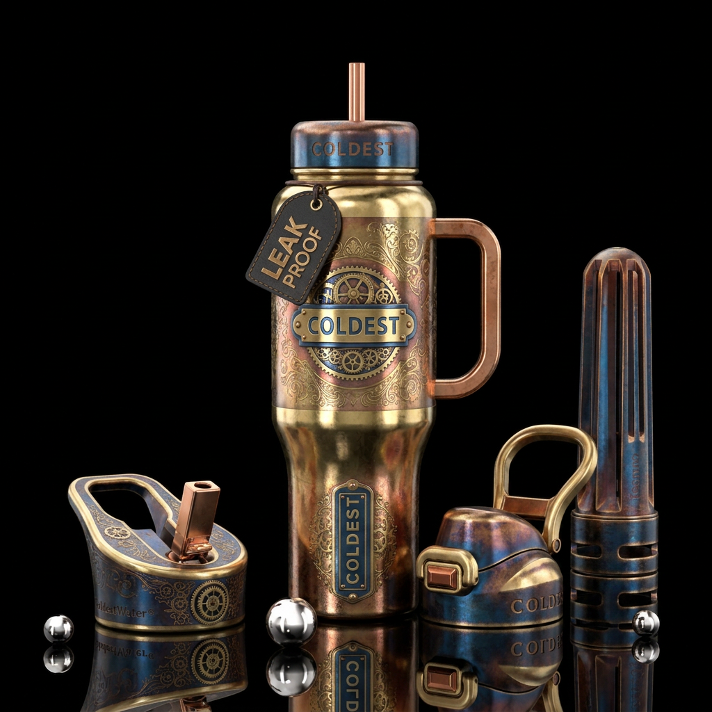 Steampunk textured subtle water bottle design