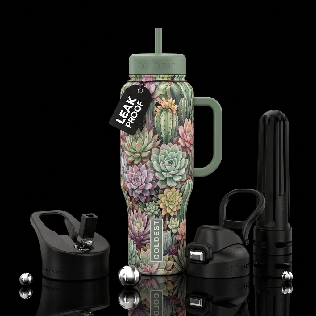 Desert flower, succulent, muted, sage water bottle design