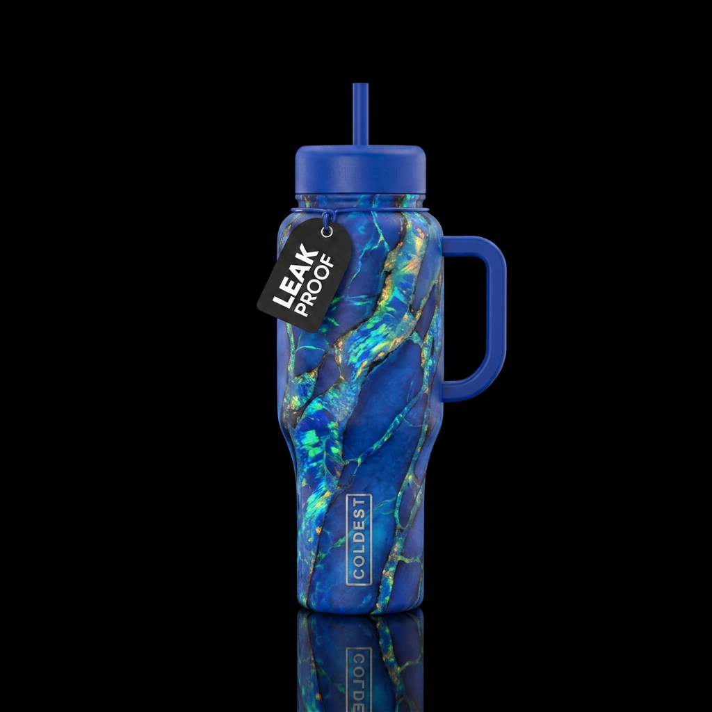 Blue Opal mineral veins water bottle design