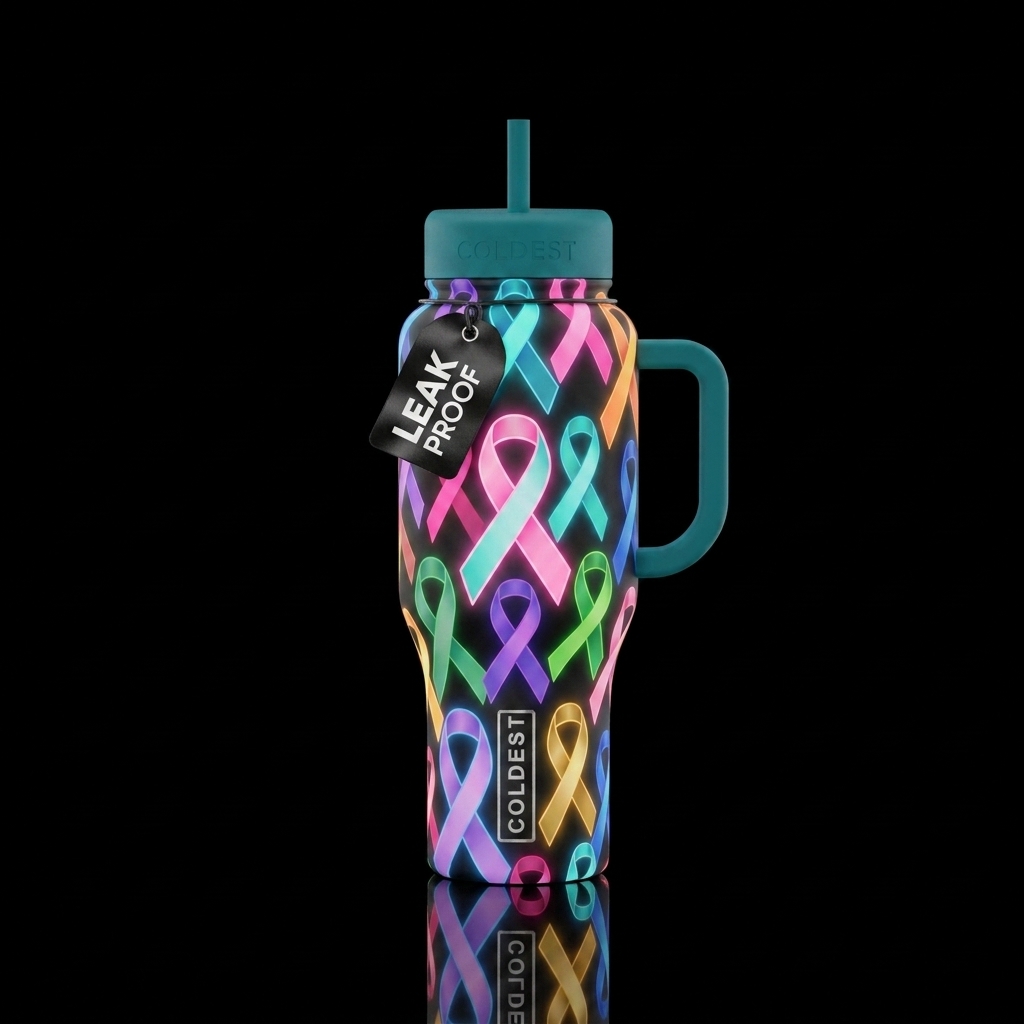 Cancer survivor ribbons glowy water bottle design
