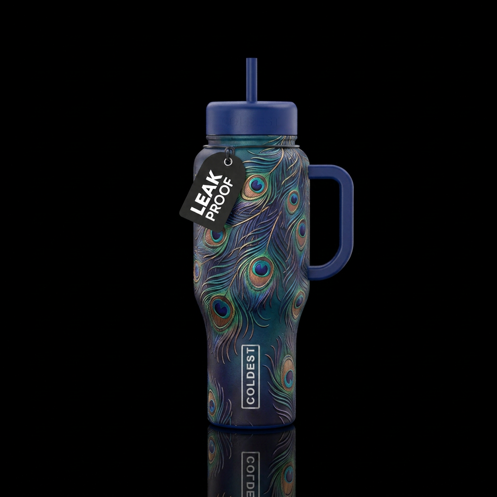 percy peacock water bottle design
