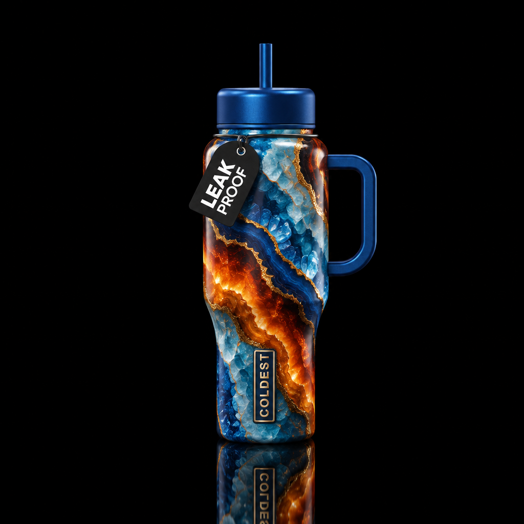 Fire ice geode layers glossy water bottle design