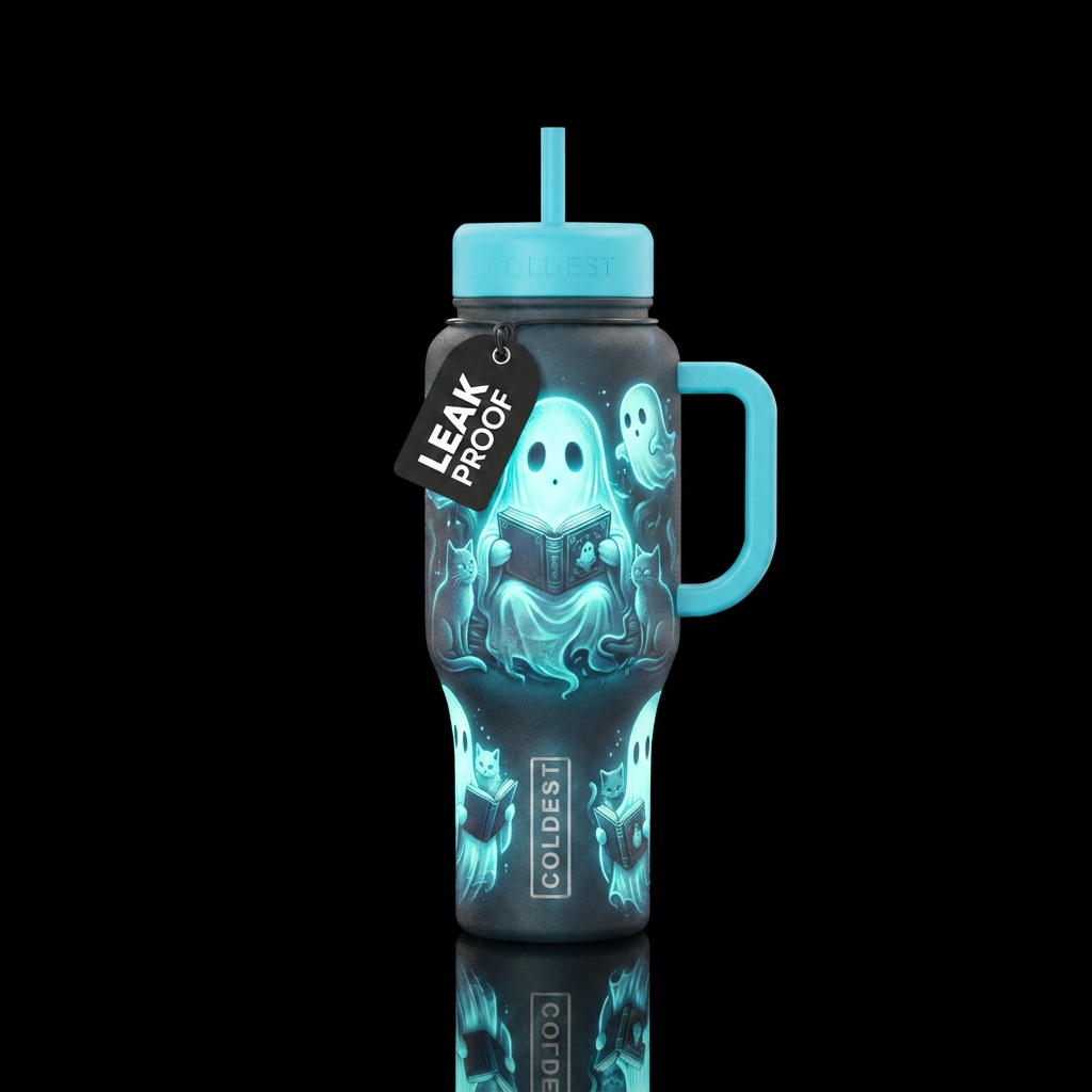 Glowie Ghosts and cats water bottle design