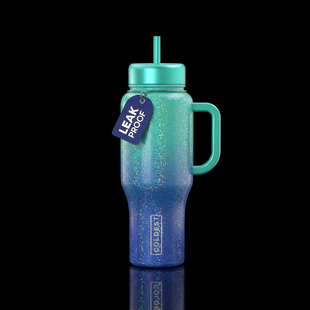 32 oz bottle. Sapphire blue on the bottom. Turquoi... water bottle design