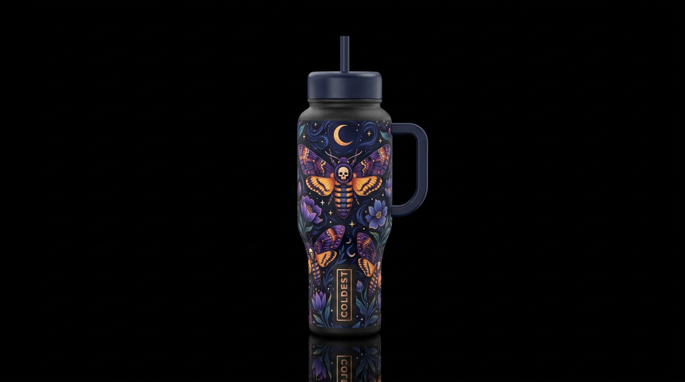 Death head moths at night water bottle design