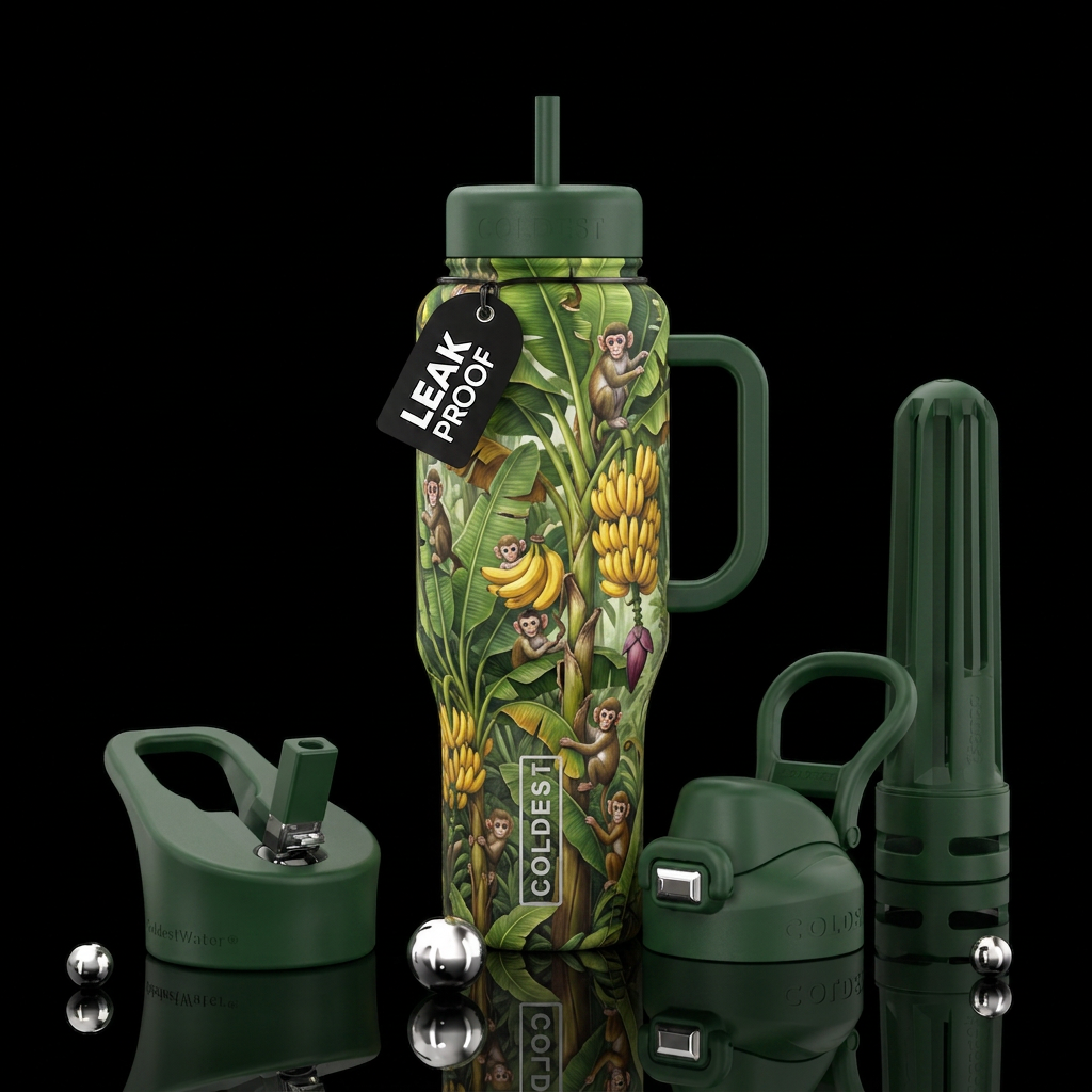 Bananas with baby monkeys on trees water bottle design