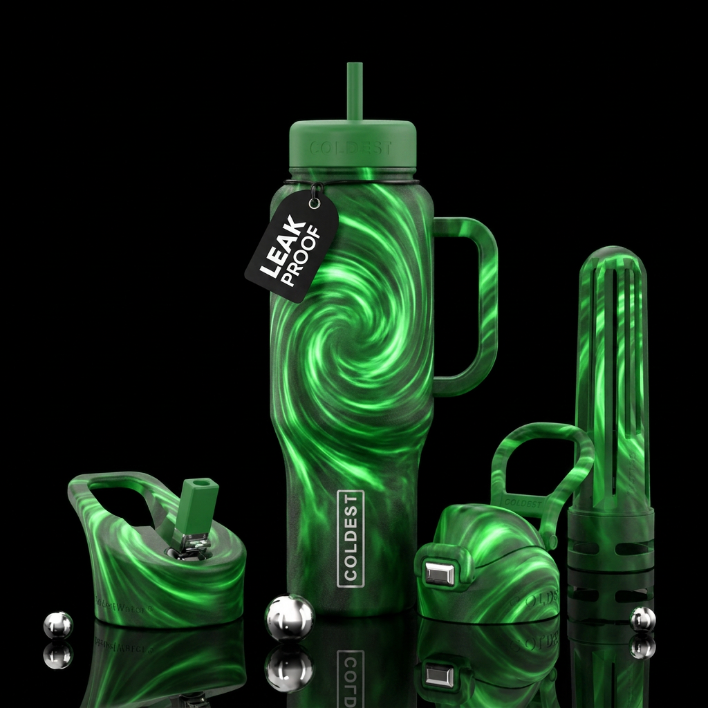 Vortex green glowing slide water bottle design